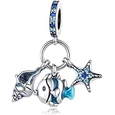 Lkwrideiny Conch, starfish and fish Charm 925 Sterling Silver Pendant,Jewelry Beads Gifts for Women Bracelet&Necklace