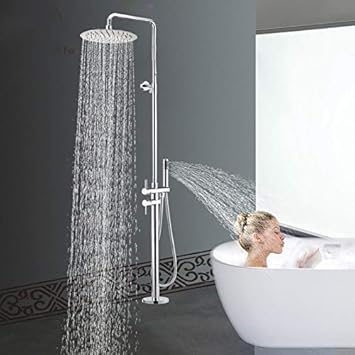 Whfdrhslt Faucet Chrome 12 Inch Rainfall Bathtub Shower Faucet Free Standing Bath Shower Set Height Adjustable Shower Mixers With Handshower Amazon Co Uk Diy Tools