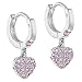 925 Sterling Silver Girls Small Hoop Pink Cubic Zirconia Romantic Heart Dangle Earrings, Stylish Huggie Hoop Earings for Young girls & Pre Teens Daily Formal and Casual Outfits
