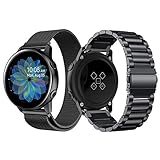 for Galaxy Watch Active2 44mm 40mm Metal Bands Men Women, 2 Pack Magnetic Loop Band + Solid Stainless Steel Metal Strap, Black
