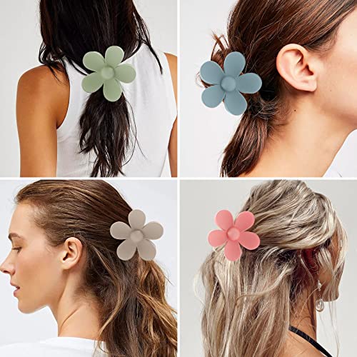 8PCS Hair Claw Clips, Flower Hair Claw Clips for Thick Thin Hair, Matte Non Slip Clips Strong Hold for Women Girls, Big Cute Hair Clip for Gift, Large Hair Jaw Clips in Hair Accessories, 8 Colors
