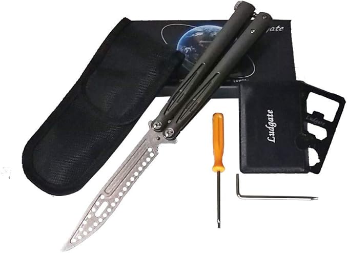 Amazon Co Jp バタフライナイフ 練習用 訓練用 刃なし コスプレ 刃なしバタフライナイフ 大型 グレー ホビー