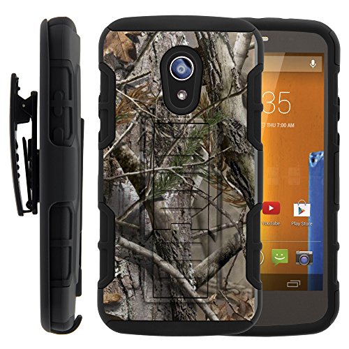 Moto G 2nd Gen Case, Moto G 2nd Gen Holster, High Impact Advanced Double Layered Hard Cover with Built in Kickstand and Belt Clip for Motorola Moto G 2014 2nd Generation XT1063 XT1064 XT1068 from MINITURTLE | Includes Screen Protector - Tree Bark Hunter Camouflage