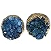 SUNYIK Lake Blue Titanium Coated Crystal Quartz Geode Druzy Stud Earrings