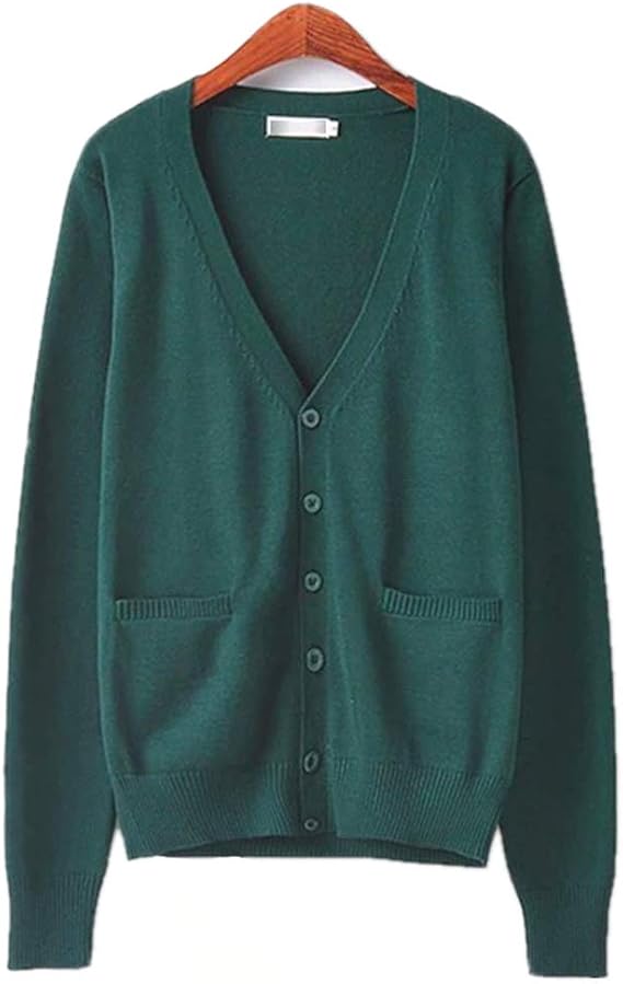 Amazon Co Jp Ww Dreaming スクールカーディガン ニット 長袖 Vネック学生服 女子高校生 フォーマル ゆったり 無地 前開き セーター オールシーズン コスチューム 学園祭 文化祭 仮装 M ダークグリーン 服 ファッション小物