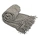 DOZZZ Chenille Couch Throw with Decorative Fringe Lightweight Cover for Sofa Chair Bed Furniture Gray Gift Blanket