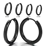 Pair Stainless Steel Black Plain Circle Huggie Hinged Hoop Earrings for Men Women