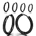 Pair Stainless Steel Black Plain Circle Huggie Hinged Hoop Earrings for Men Women