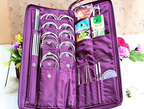 104 pcs/set needlework tools stainless steel double point knitting needles set crochet hook set circular needle set with PU case