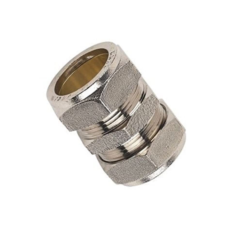 Merriway BH05141 (5 Pcs) Compression Fitting Brass Chromed Straight 15mm - Pack of 5 Pieces