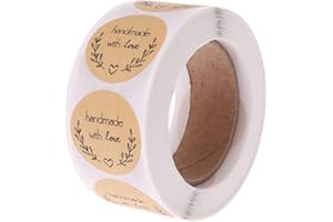 500pcs Natural Handmade with Love Kraft Paper Stickers Round Adhesive Labels Baking Scrapbooking Wedding Party Favors top- Du