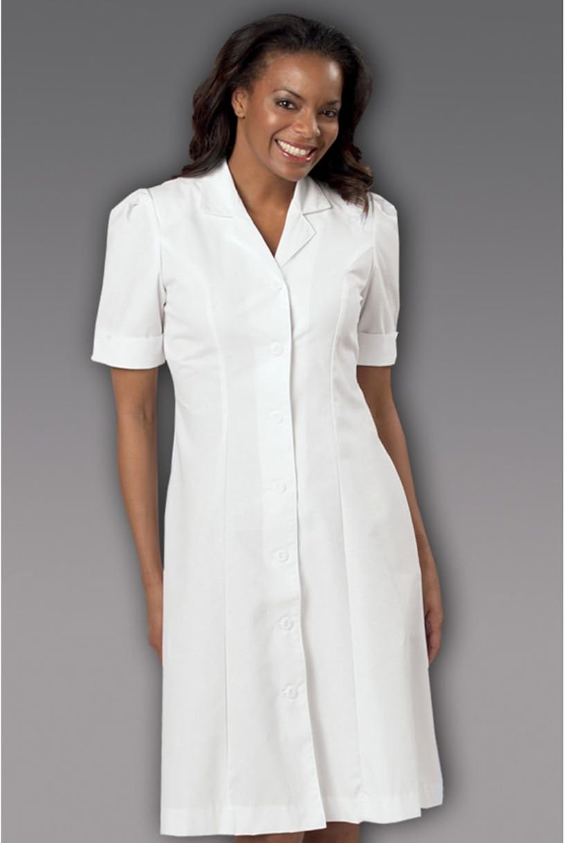 Peaches Short Sleeve Button Front White Princess Dress