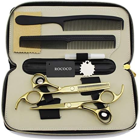 Hairdressing Scissors Set Professional Hair Scissors and Thinning Scissors Simple 5.5 Inch Stainless Steel Cutting Scissors for Salon, Barbers or Home,Gold