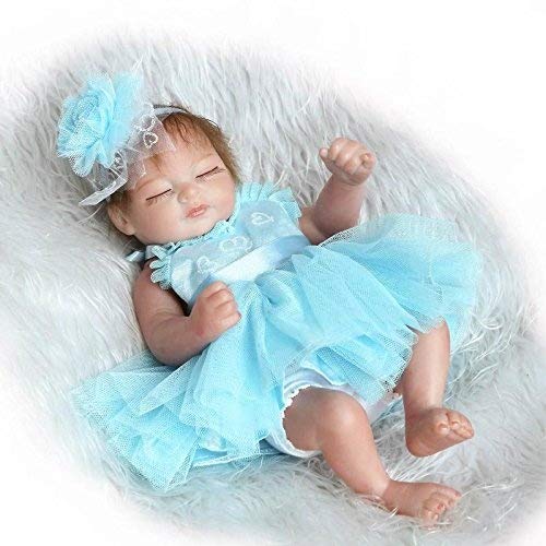 Pinky 26cm 10 Inch Mini Hard Vinyl Silicone Full Body Reborn Baby Doll Realistic Newborn Dolls with Blue Dress Xmas Birthday Present