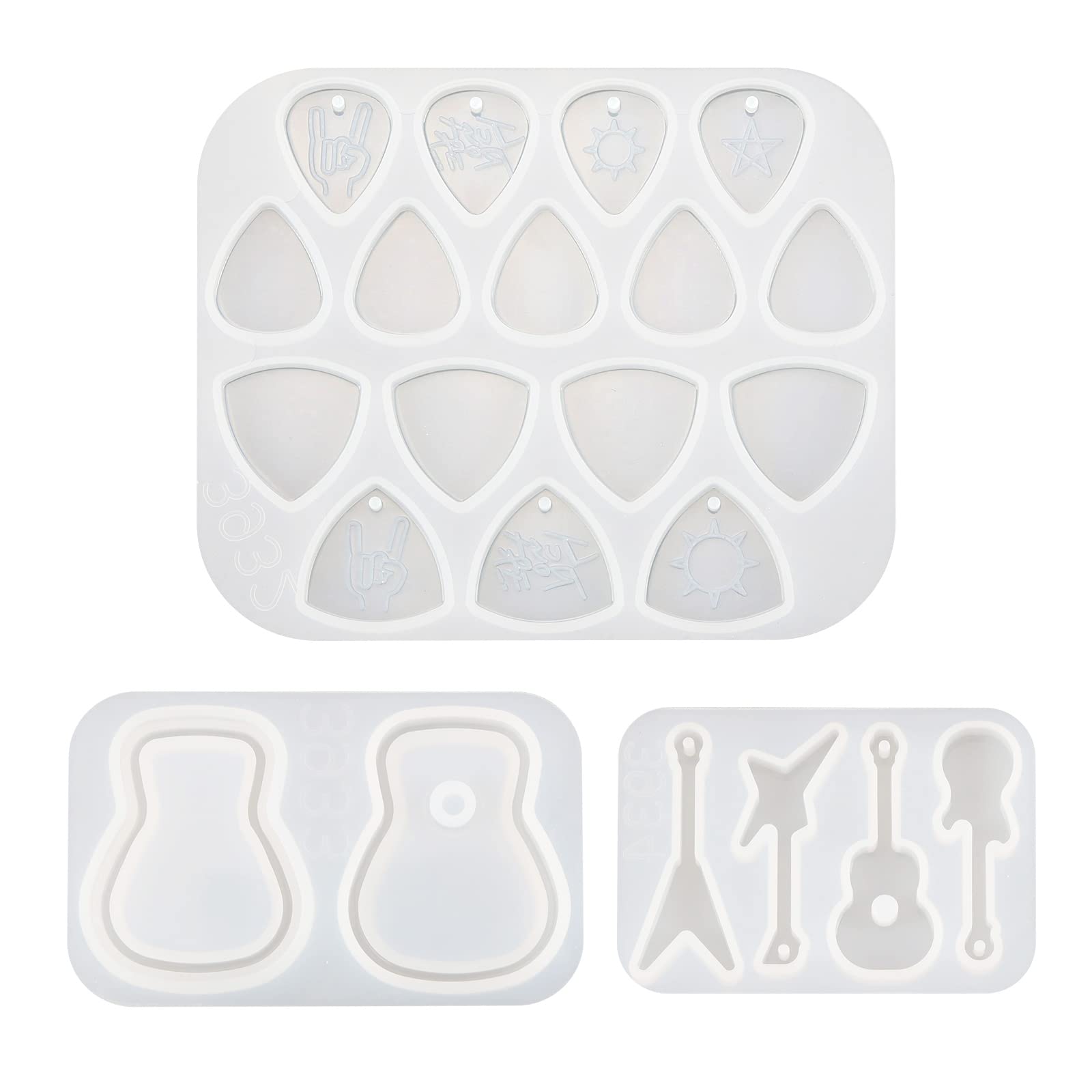 eMagTech 3PCS Silicone Moulds Guitar Pick & Guitar Pick Box & Guitar Pendant Guitar Accessories Casting Moulds for Keychain Earring DIY Art Craft Making