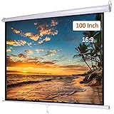 Pull Down Projector Screen 100 inch 16:9 Retractable Auto-Locking Manual Projection Screen for Indoor Home Theater Cinema School Office, Wall/Ceiling Mounted Movie Screen