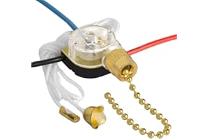DAYONE Ceiling Fan Pull Switch Zing Ear ZE-110 3 Wire 3 Way 2 Circuit 4 Position Fan Speed Pull Chain Light Switch Replacement with Pulling String, Brass