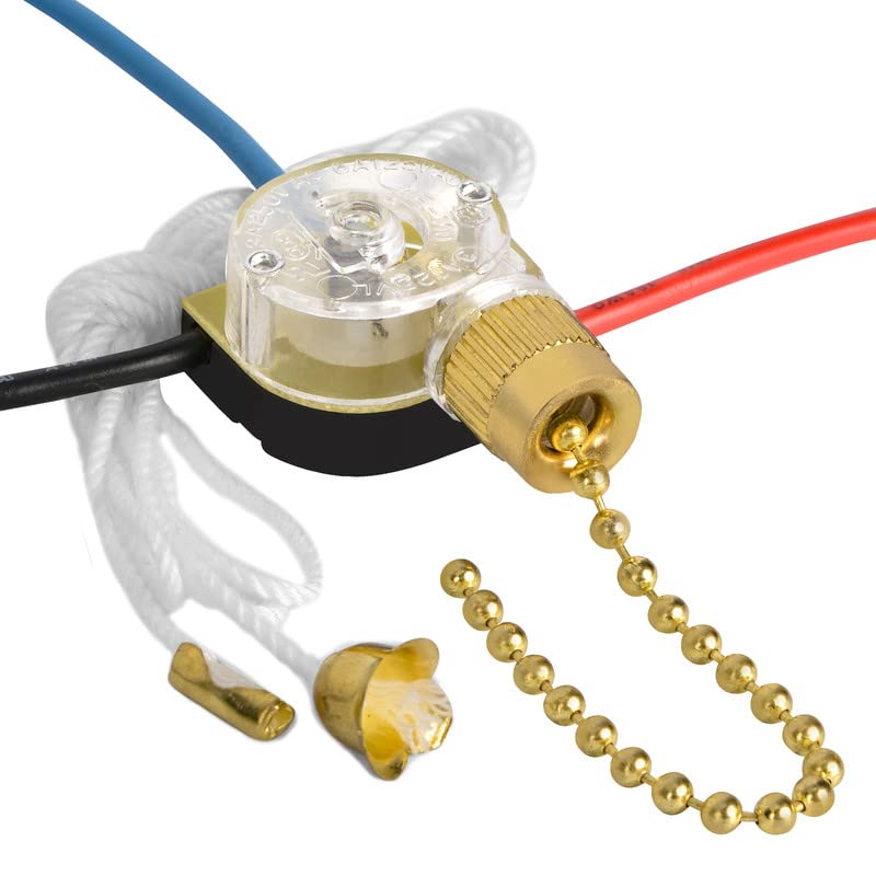 Photo 1 of Ceiling Fan Pull Switch Zing Ear ZE-110 3 Wire 3 Way 2 Circuit 4 Position Fan Speed Pull Chain Light Switch Replacement with Pulling String, Brass