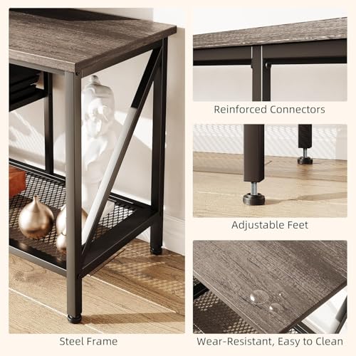 SKY-TOUCH Modern TV Stand: 3-Tier Open Storage Shelves, 140*40*43 CM, Grey Oak Wood