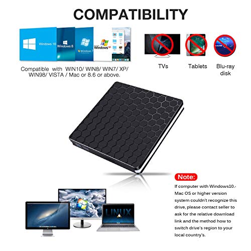 Rioddas External CD Drive Type C USB 3.0 Portable CD DVD +/-RW Drive Slim DVD/CD ROM Rewriter Burner Writer Compatible with Laptop Desktop PC Windows Linux OS Apple Mac (Soccer-typc)