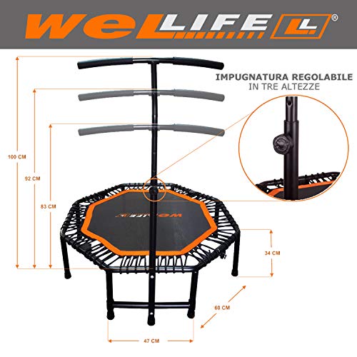 Wellife-Faltbares-Fitness-Trampolin-122-cm-PRO-Fitness-Rebounder-Matte-fuer-Erwachsene-und-Kinder-Gummibaender-mit-verstellbarem-Griff-Funktionelles-Fitness-Training