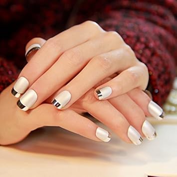 Fake Nails False Nail Design Pretty Nail Designs Matte White with Silver Fake Nails