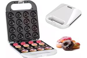 MICROPION Mini Pancakes Maker, Mini Donut Maker Machine for Breakfast, Snacks, Desserts & More With Non-stick Surface, Cake Machine, Double-Sided Heating Makes 16 Doughnuts (White New)