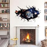 Kemilove 3D Outer Space Planet Wall Stickers for Kids Galaxy Astronaut Mural Decals Home Removable Decoration