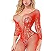 QueensHot Red Lace Sleeved Sheer Lingerie Babydoll Crotchless Teddy Nightie Leotard Body Suit Stocking