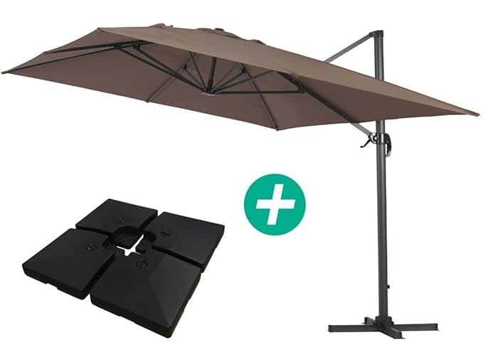 Cantilever Garden Umbrella in Aluminium "Sun 4" Rectangular 3m x 4m (9ft 10in. x 13ft. 1in