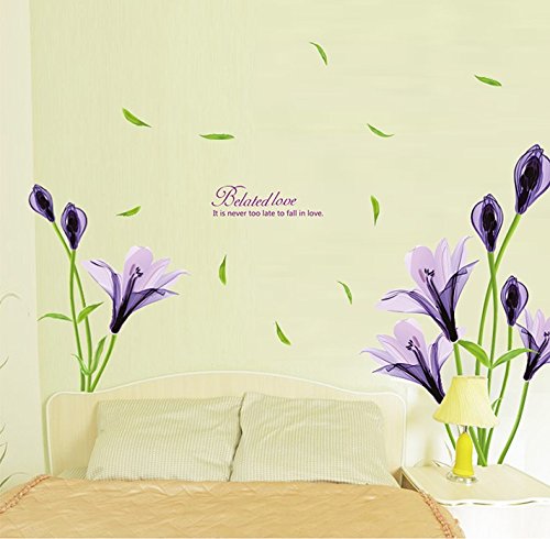 TOTOMO Purple Irish Flower Wall Decals Stickers for Bedroom Sofa Backdrop Wall Décor Art