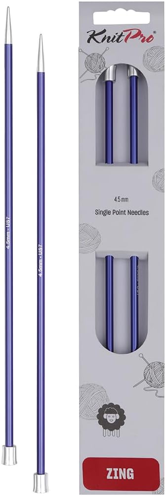 KnitPro Zing Single Pointed Needles 10" 4.50mm | Aluminum Lightweight