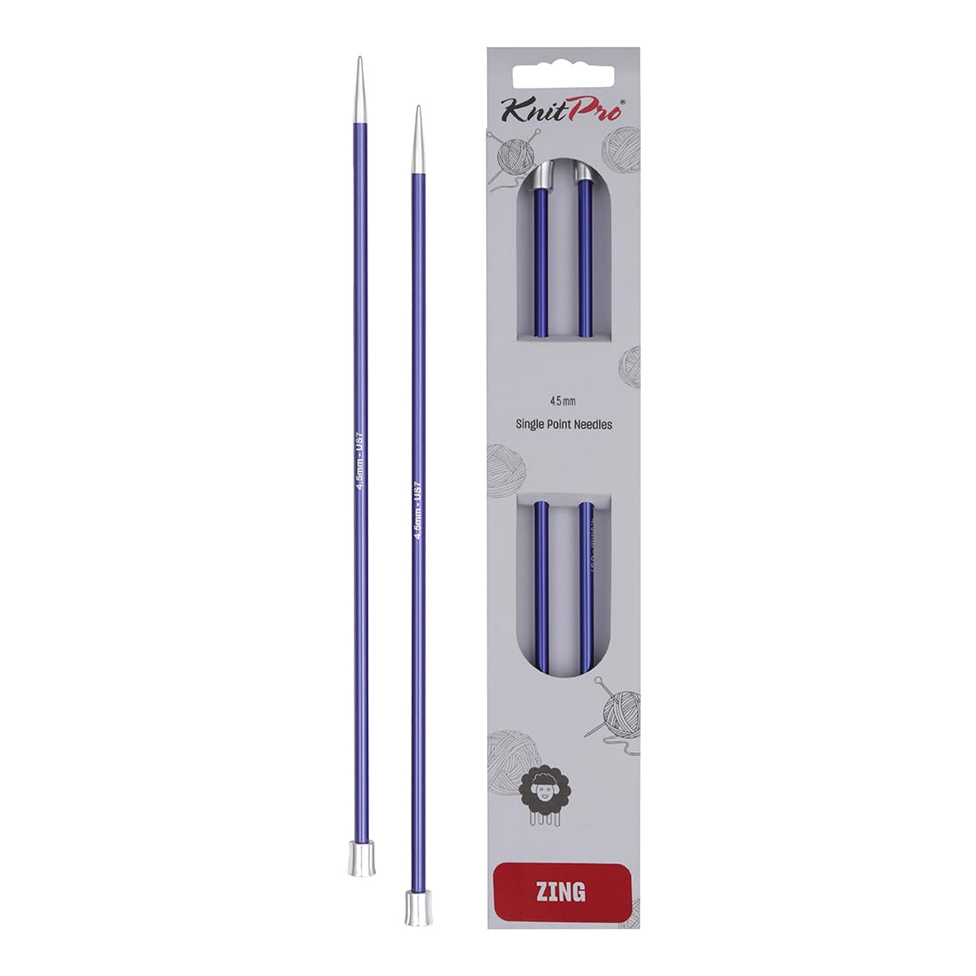 KnitPro Zing Single Pointed Needles 10" (25cm) | 4.50mm