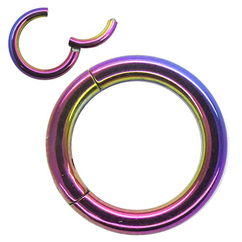 NewkeepsR 8G 16mm(5/8 inch) Rainbow 316L Steel Nose Hoop Ring Stud Sleeper Earrings Hinged Clicker Seamless Segment Helix Daith Cartilage Lip Piercing - Thumbnail 2
