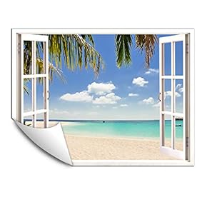 Wall Murals for Bedroom Fake Window Beach White Window Removable Wallpaper Peel and Stick Wall Stickers - 24x32 inches