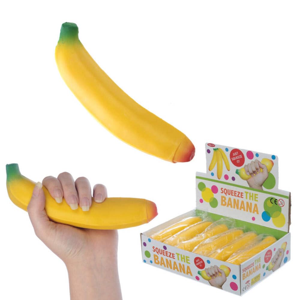 Puckator Squeezy Stretchy Banana - Super Stretchy Funny Squishy Sensory Fidget Stress Relief Travel Toys For Kids - Stretchable Animals Men Figure Toy - Squishies Slime Party Bag Fillers