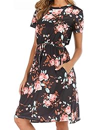 Vestido de manga corta para mujer, diseño floral, con cinturón