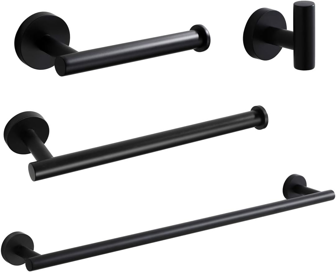 VELIMAX Modern 4-Piece Bathroom Hardware Towel Bar Accessories Set - Wall Mounted Stainless Steel Towel Bar and Toilet Paper Holder Set - 23.6 inches, Matte Black: Home & Kitchen