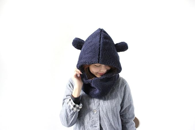 Amazon Co Jp ネコ耳フードリバーシブルネックウォーマー フリーサイズ ネイビー 服 ファッション小物