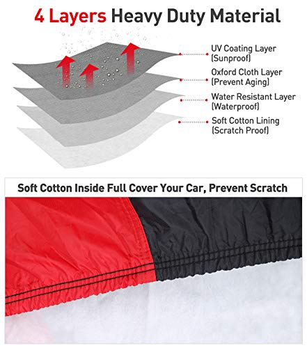 Waterproof Car Covers, 4 Layers 420D Oxford Fabric Sedan Car Cover with Soft Cotton Lining, Outdoor Heavy Duty Universal Full Size Vehicle Covers for Automobiles, Fits up to 199"