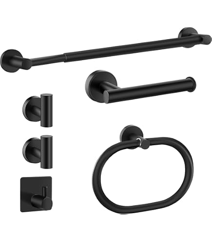 Globe Electric Dakota Badezimmer-Set, 4-teilig, Mattschwarz – Handtuchhalter, Ring, Haken, Toilettenpapierhalter