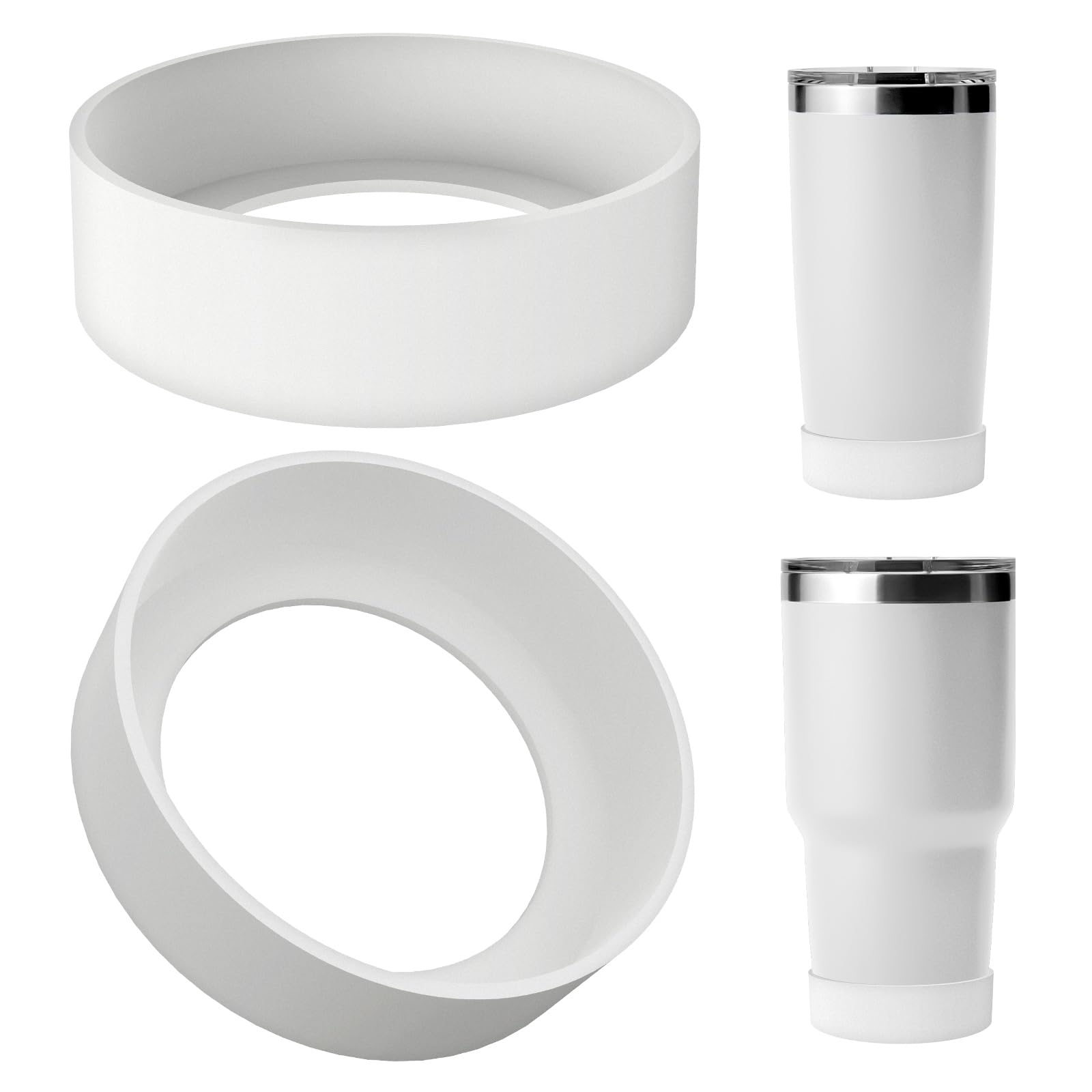 Linkidea 2 Pack Water Bottle Boot Compatible with YETI Tumbler 20oz/30oz, Travel Mug 20oz/30oz, Silicone Anti-Slip Waterbottle Bottom Sleeve Cover Protector (White)