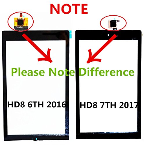 for Kindle Fire HD 8 (7th Gen 2017 Release SX034QT) Touch Screen Digitizer Repair Part Replacement with Adhesive, Screen Protector, NOT for HD 8 Kids 7th Generation (NO LCD & NO Instructions)