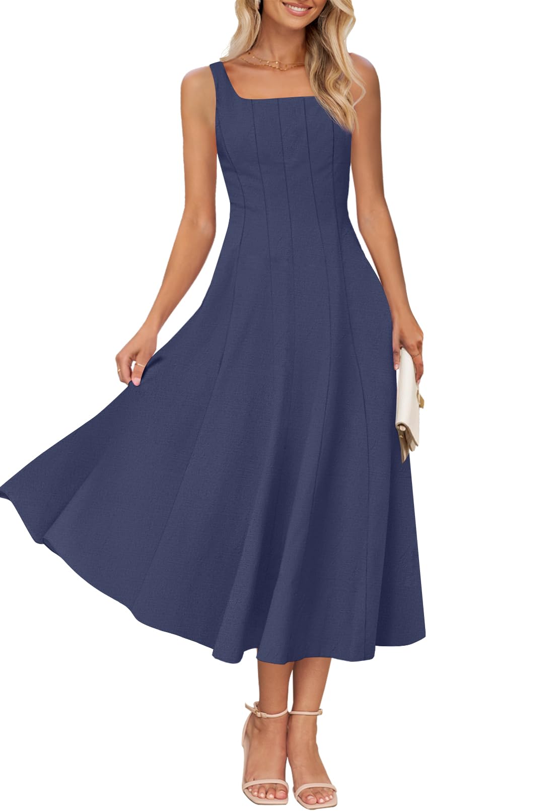 Sleeveless Mikado Fit And Flare Midi Dress With V-Back In Espresso