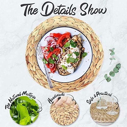 6 Pack, Round Woven Placemats, 35 cm Natural Water Hyacinth Placemats, Braided Straw Table Mats, 13.8 inch (35 cm) - Image 5