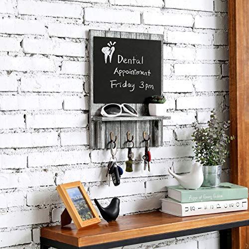 MyGift Rustic Gray Wood WallMounted Organizer with Chalkboard, Shelf