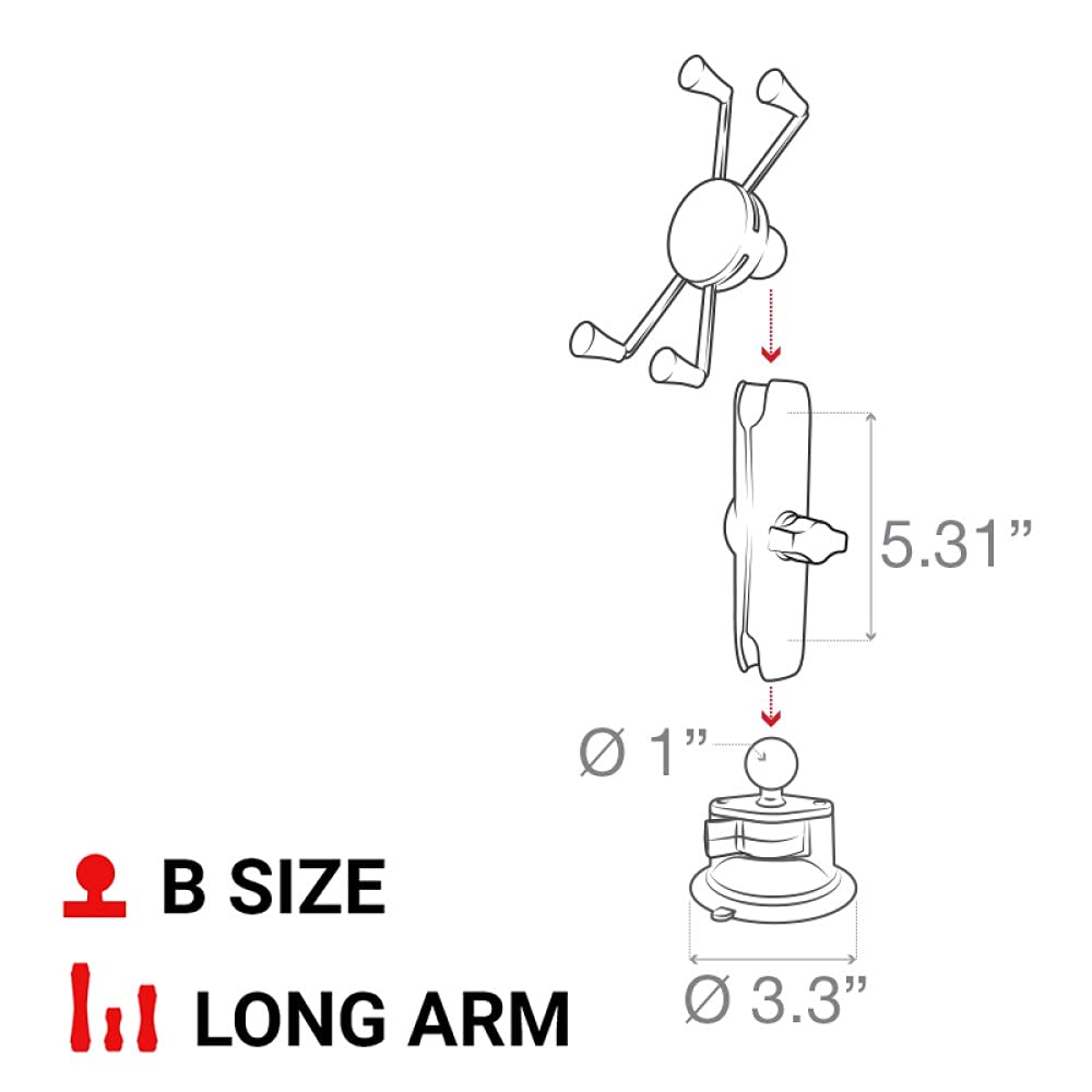 RAM MOUNTS X-Grip Large Phone Mount with RAM Twist-Lock Suction Cup Base RAM-B-166-C-UN10U with Long Arm for Vehicle Windshields