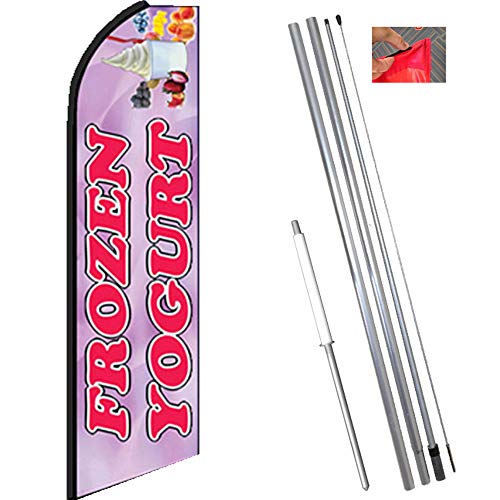 FROZEN YOGURT (Purple) Flutter Feather Flag Bundle (11.5' Tall Flag, 15' Tall Flagpole, Ground Mount Stake)