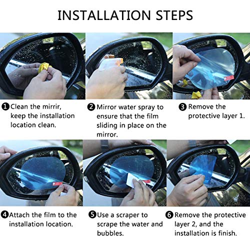 Rearview Mirror and Side Window Films (Rec+Oval)-4 Pack(5.7x3.9Inch+5.9x7.9Inch) Universal Rainproof Car Rear View Mirror Window Clear Nano Car Anti Fog Anti-Glare,Anti-Scratch Protective Film