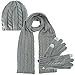 Cable Knit 3 Piece Beanie Hat Texting Gloves & Matching Scarf Set